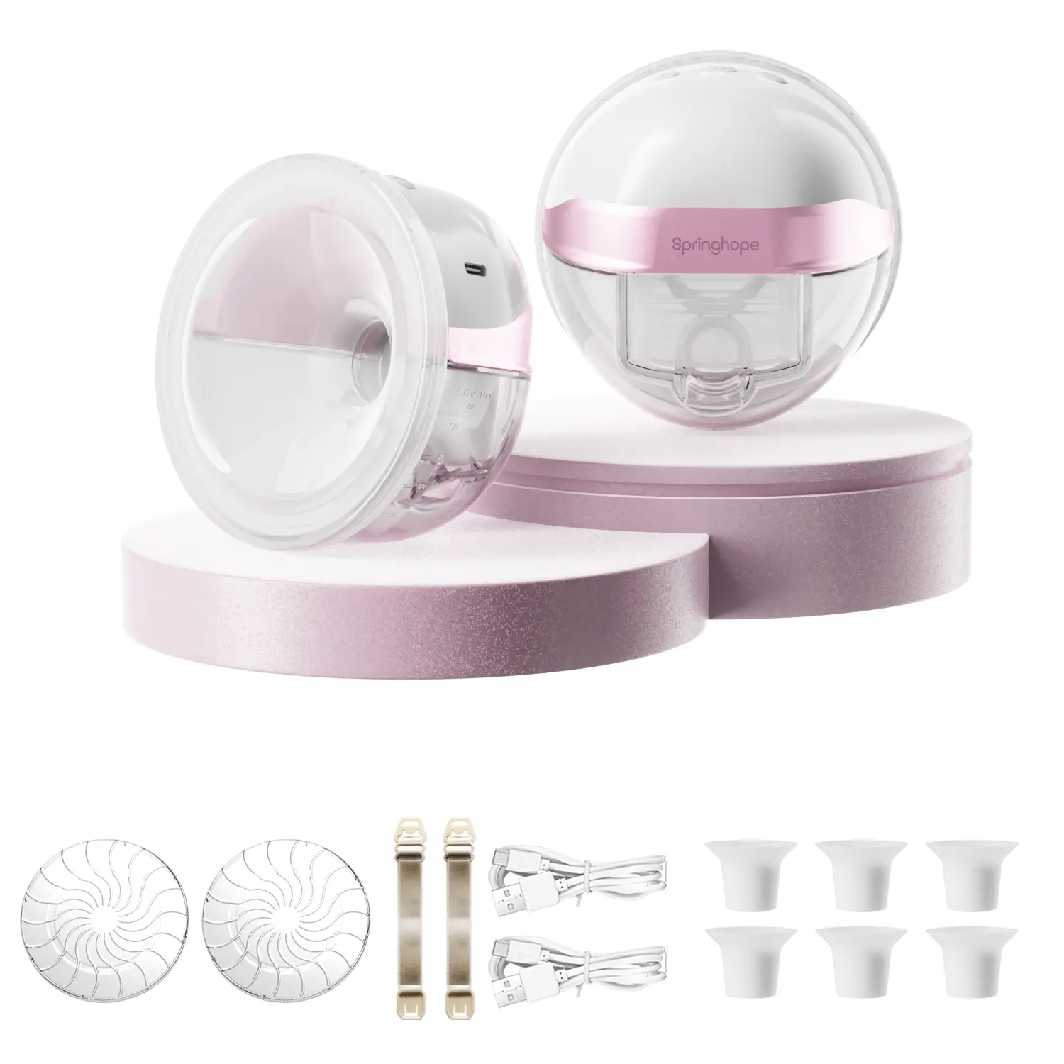 Springhope No.586S Electric Breast Pump,  Wearable Breastfeeding Pump with Hospital Grade Suction with 4 Modes,  Wireless & Portable Design for Hands Free, Extraccion De Leche Easy Pump and Pour, 19/21/24/28mm Silicone Breast Pump Flange, 2 Pcs