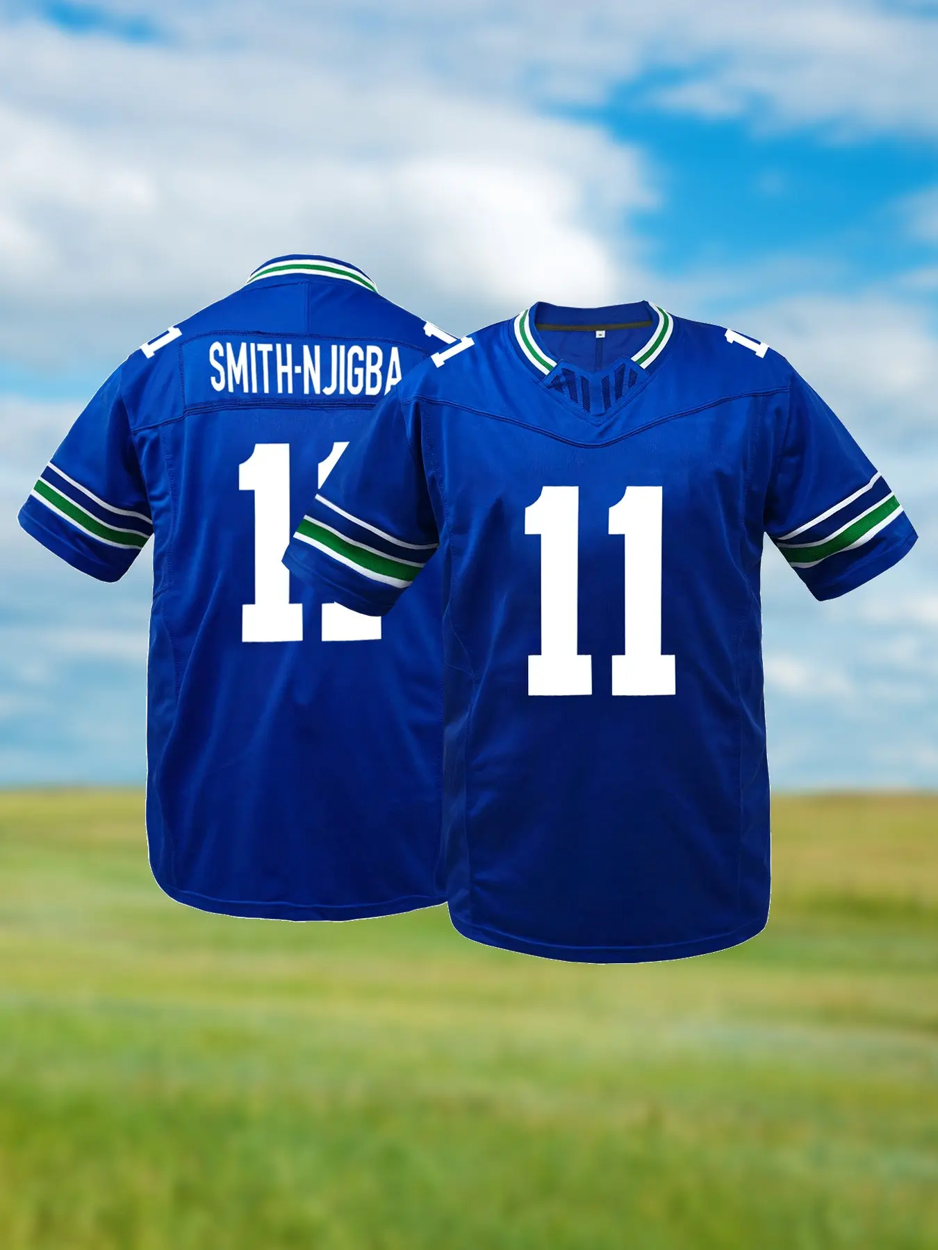 Men's #11 Seattle American Football Sporty Jersey Football Uniform, Casual Short Sleeved Embroidered Stitching V-Neck T-Shirt Athletic Tops Party Rugby Sports Top Sports Clothing