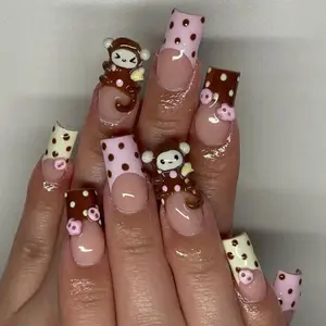Monkey 3D Press On Nails, Polka Dots French Nails, Gift for Her