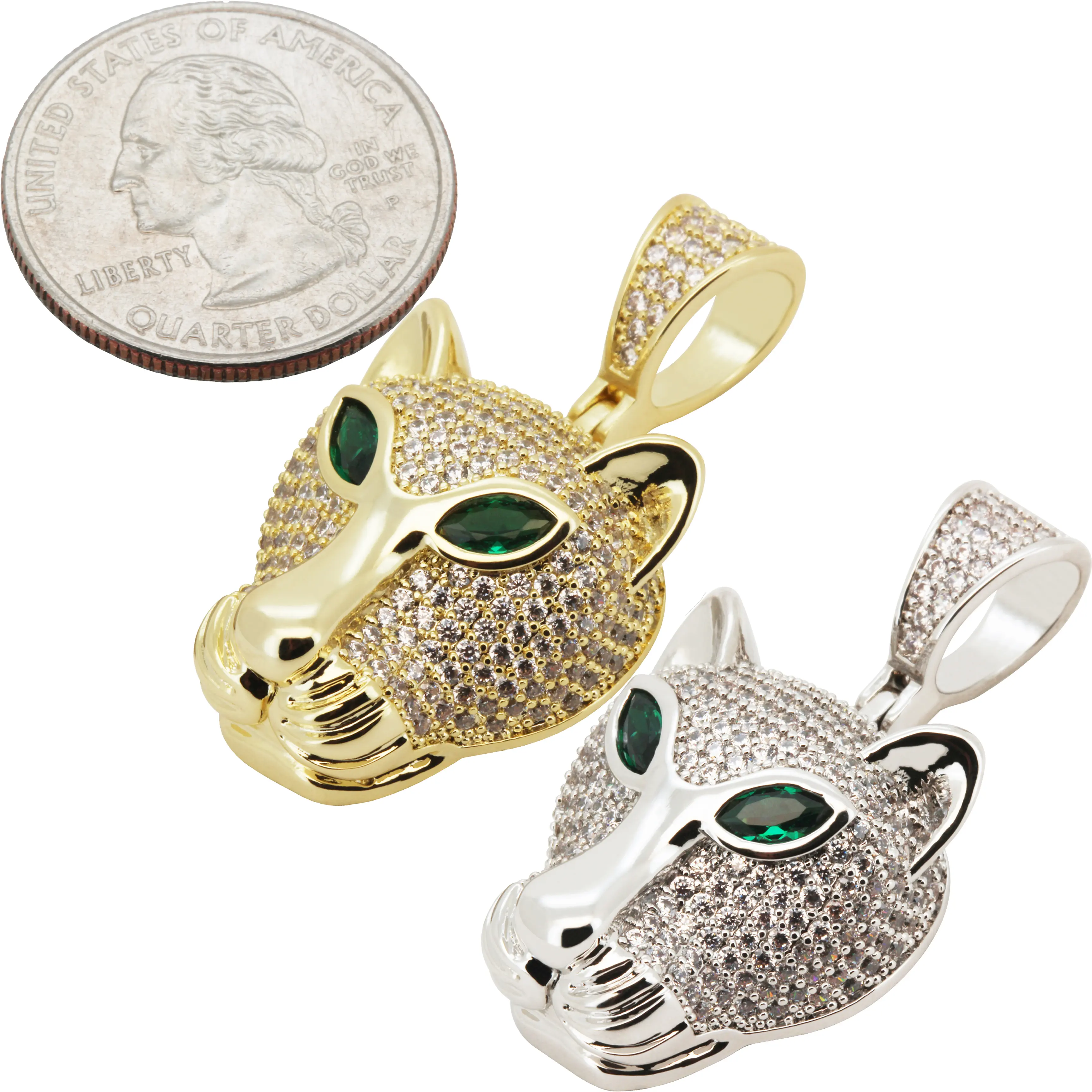 14k Yellow/White Gold Plated AAA Cubic Zirconia Panther Head Pendant