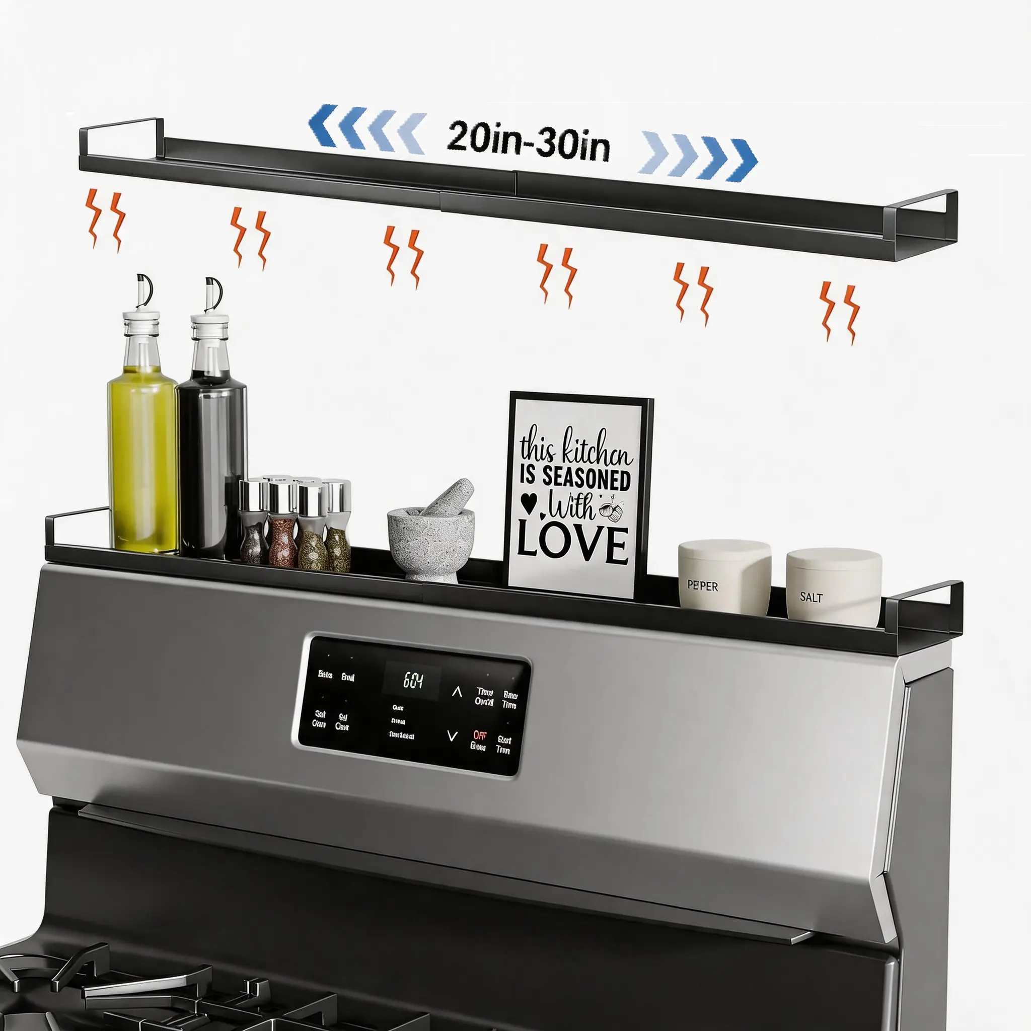 Over Stove Shelf Organizer | 4X Strong Magnets, 30" Max Expandable | Zero Installation Backsplash Storage | Ideal Gift for Home Cooks