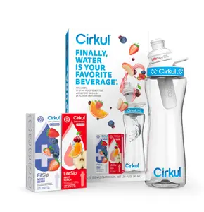 Cirkul 22oz Plastic Water Bottle Starter Kit with Blue Lid and 2 Flavor Cartridges (Fruit Punch & Mixed Berry) Bottled Drinkware