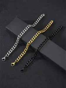 Men's Simple Style 18k Gold Plated Stainless Steel Chain Bracelet, Party Bracelet, Hip Hop Sports Accessory, Perfect for Daily Wear and Parties