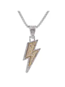 European and American style full-diamond double-layer lightning necklace, trendy men's personalized light luxury pendant, punk hip-hop accessory, long sweater chain for women