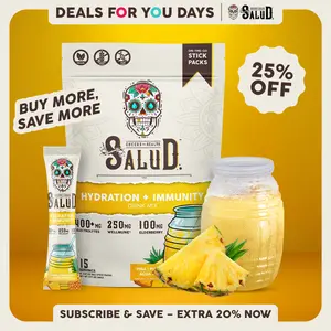 Salud 2-in-1 [Hydration + Immunity - Pineapple] Electrolytes Powder, Agua Fresca Drink Mix, Elderberry, Dairy & Soy Free, Non-GMO, Gluten Free, Vegan, Low Calorie, 1g Sugar (15 Servings), Deals For You Days