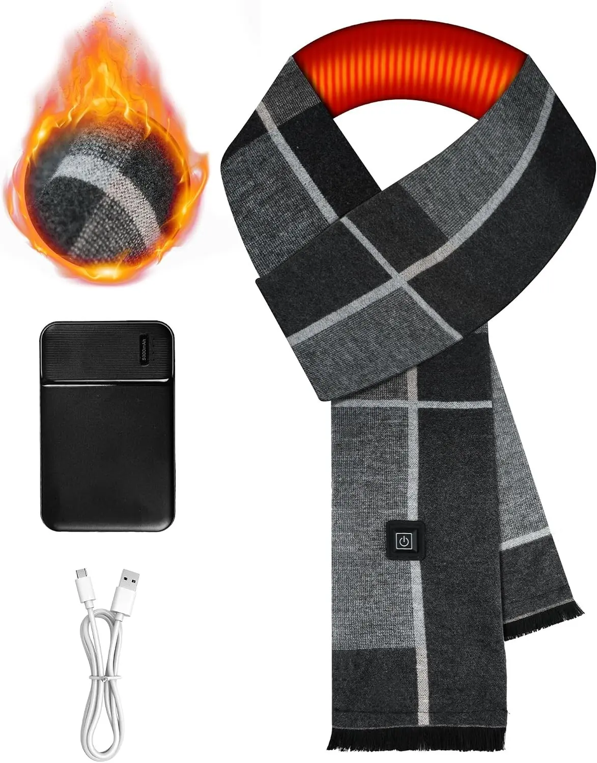 Heated Scarf For Men&Women 3 Adjustable Temperature Levels Rechargeable Battery Included Electric Winter Neck Scarf