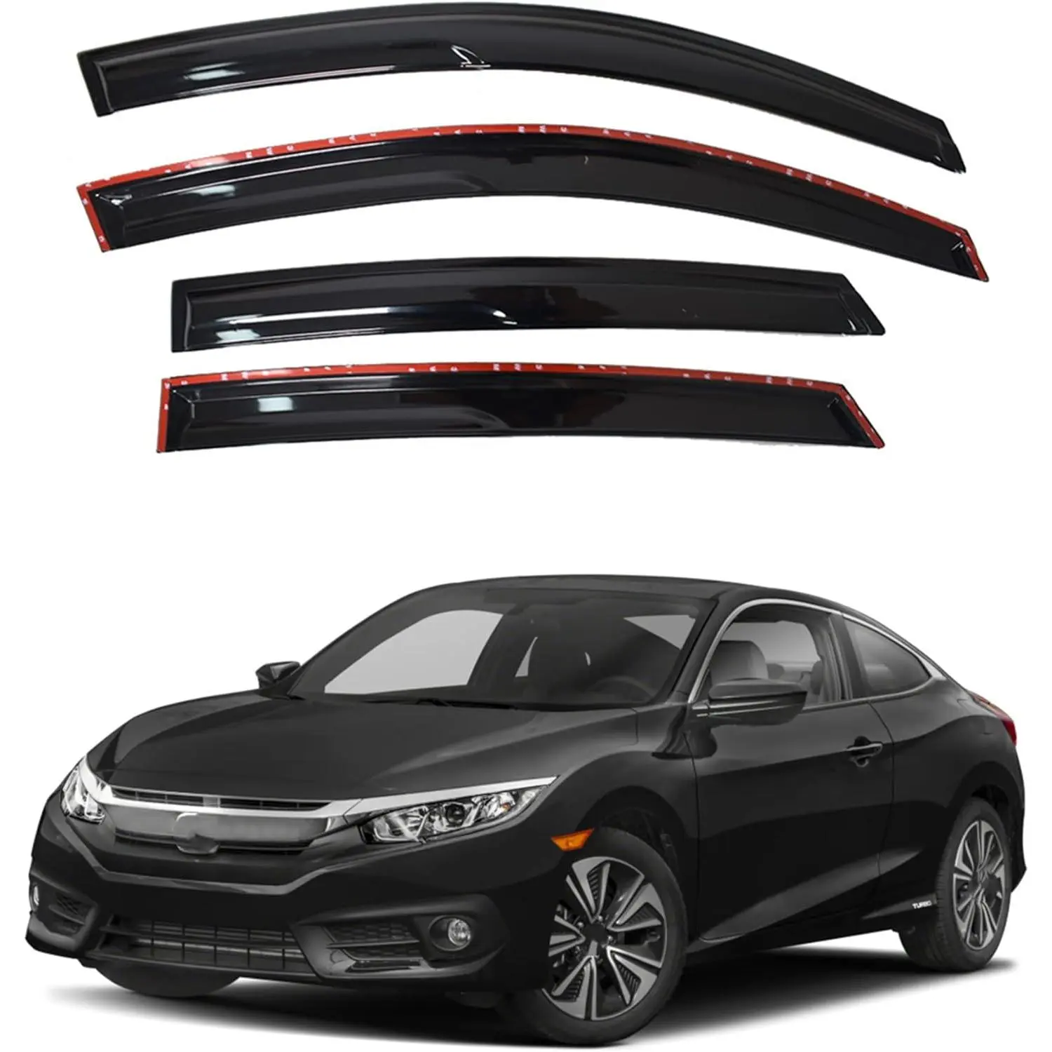 4 count Window Vent Visor Rain Guard Shade Replacement for Civic Sedan 2016 2017 2018 2019 2020