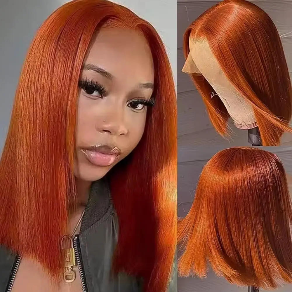 [NEW COLOR] NC HAIR Wear And Go Ginger Orange Bob Wig Glueless Human Hair Wig 13x4 HD Lace Short Straight Bob Wig Summer Look