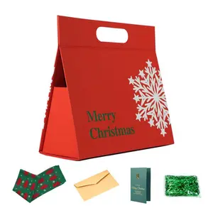 Christmas Gift Bag 1pcs Red Includes Scarf Envelope Greeting Card & Raffia Grass 18.5 x 9.75 x 1.5 inch for Xmas Holidays New Year Presents