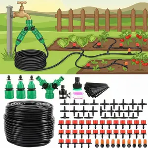 Automatic micro-drip irrigation system, atomizing nozzle set with 49.2FT-164FT water pipe adjustable sprinkler, garden hose and threaded garden hose-no battery required.