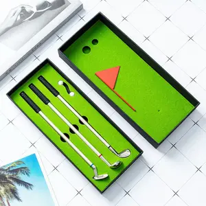 Mini Golf Club Pens Set, 3Pcs Novelty Golf Pen with Gift Box, Cool Desk Accessories for Golf Lovers, Unique Golf Gifts for Men Dad Coworkers, Smooth Writing Ballpoint Pens for Office School