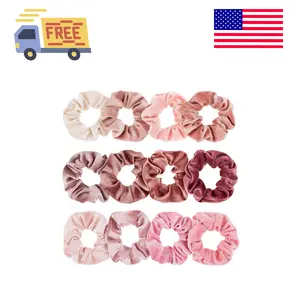 12Pcs Blush Theme Scrunchies Velvet Elastics for Women Pink Bobbles Soft Lovers Scrunchy Classic