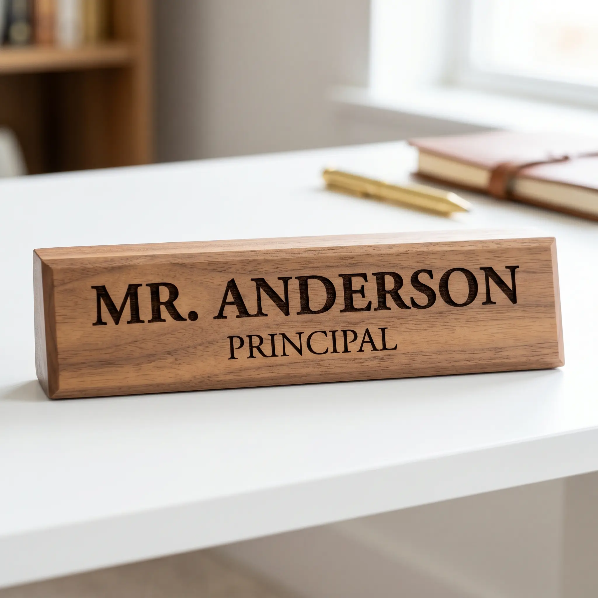 Custom Laser-Engraved Wood Desk Name Plate - High-Quality Solid Wood Farmhouse Decor Accessory, Ideal Teacher Gift (Office Stationery & Supplies, Desk Organizers & Accessories)
