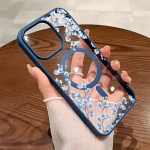 Premium Magnetic Phone Cases for iPhone11/12/13/14/15/16//17/Air/promax/Plus Blue Cherry Blossom y2k cased MagSafe Ready, Anti-Fall, Springtok and Ultra-Thin Design | Perfect for Everyday Use Screen Protector Resistance