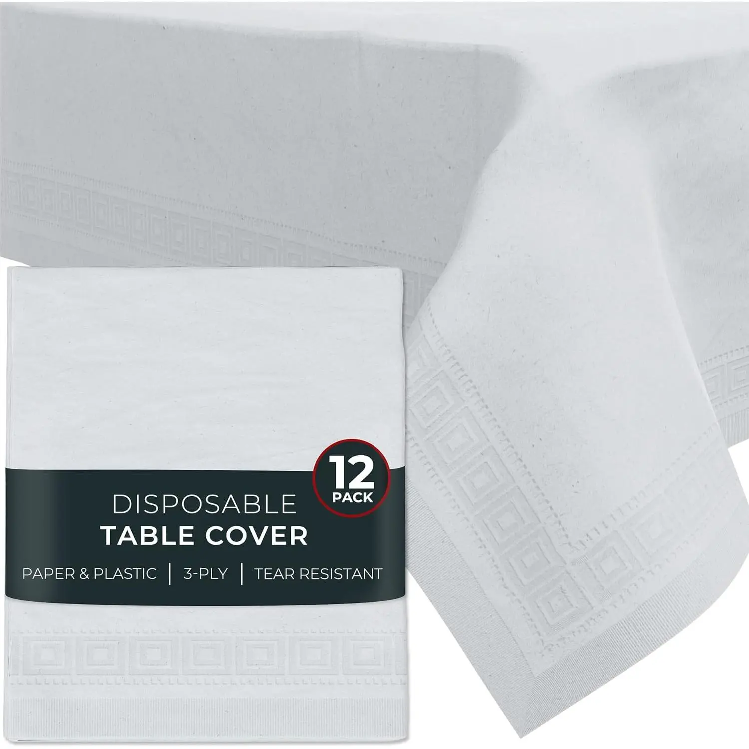 USA Paper Tablecloths for Rectangle Tables | 54” X 108” – 12 Pack | White Paper Disposable Tablecloth | 3-Ply Premium Paper & Plastic Table Cloths for Parties Disposable