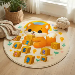 Numbers Educational Play Rug Round 120x120cm Washable Non-Slip Microfiber Soft Cozy Decorative for Nurseries Playrooms Kids Bedrooms Fun Learning Space