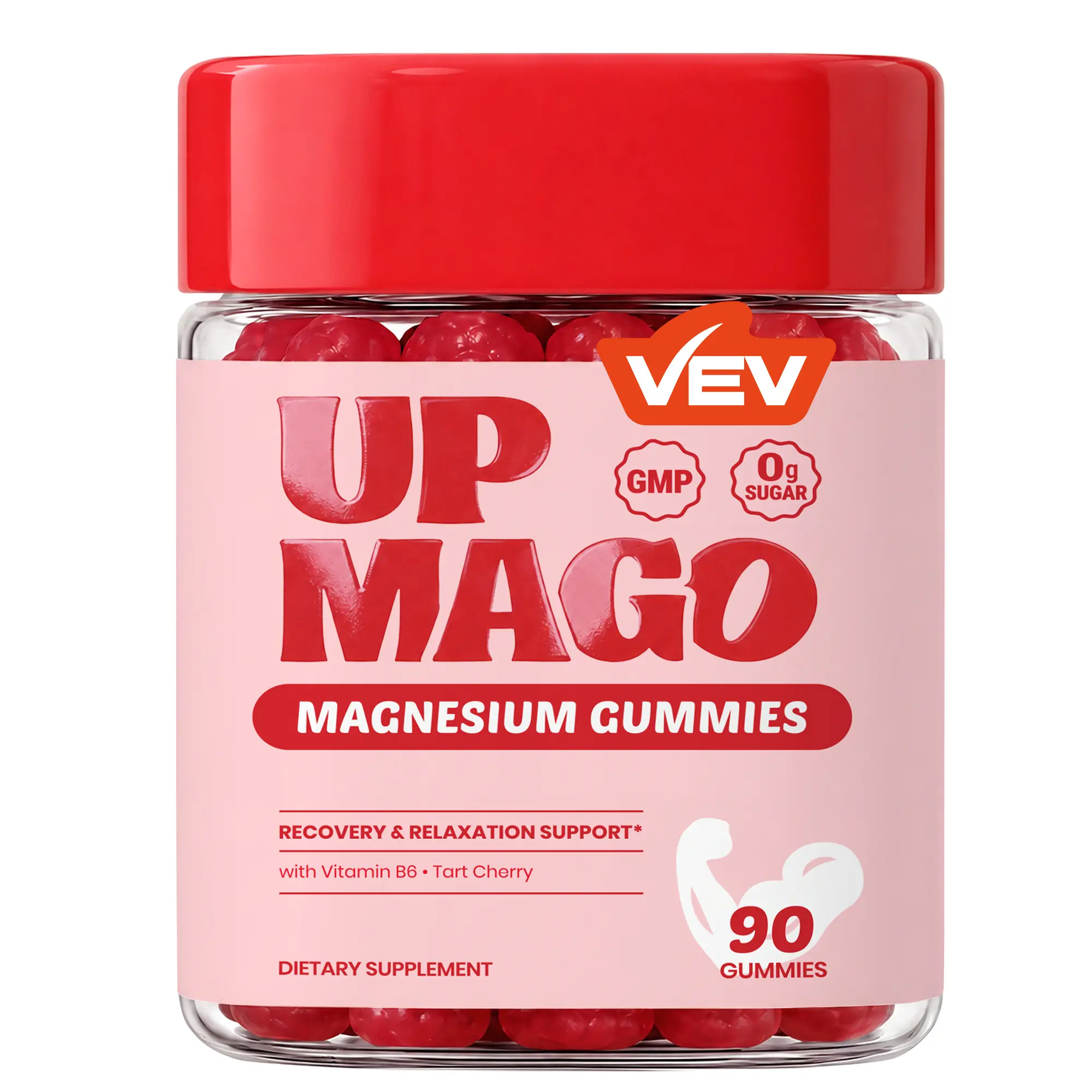 VEV UPMAGO Daily Magnesium Complex Gummies - 90 ct Chewable Daily Magnesium Supplement with Vitamin B6, Taurate, Malate, Bisglycinate, Tart Cherry - Sugar-Free Edible Dietary Mineral Supplement