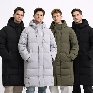 Men's Winter Thickened Jacket, Mid-Length Knee-High Hooded Coat, Casual Business Sportswear,New Style Cotton Padded Windproof Outerwear Beige Long Sleeve