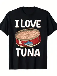1pc Men's Funny _I Love Tuna_ Graphic T-Shirt - Bl
