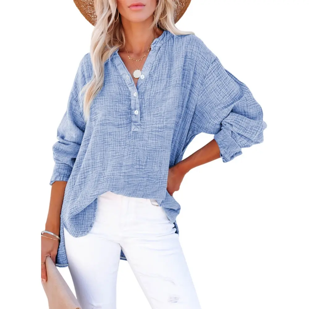 Dokotoo Womens Casual Button V Neck Long Sleeve Shirts Oversized Solid Blouses Tops Dokotoo Womens Casual Button V Neck Long Sleeve Shirts Oversized Solid Blouses Tops