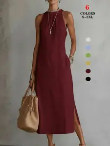 2026 Women's All Occasion Maxi Dress Solid Color Short Sleeve Loose Fit Casual Elegance Summer Long Dress for Daily Wear Office Commute Vacation Beach Cruise Brunch Outdoor Going Out