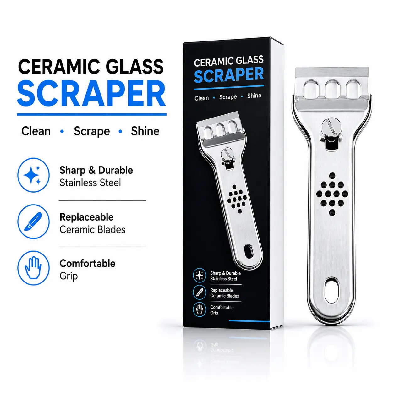 Stainless Steel Glass Cooktop Scraper Tool | Heavy Duty Razor Blade Cleaner for Stove Oven Window Adhesive Removal | Kitchen Cleaning Scraper Non-Scratch Retractable Blade