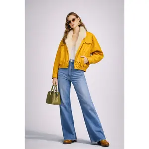 HIGHBALL YELLOW BOMBER LEATHER JACKET WITH FAUX FUR