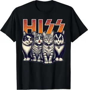 Hiss Funny Cats Kittens Rock Rockin Birthday Gifts Idea T-Shirt Casual Cotton