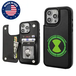 Ben 10 Omnitrix Customized Aesthetic Casing for iPhone 16/15/14/13/12 Plus/Pro Max, TPU-PU Leather Card Holder Phone Case, Drop-Resistant Shockproof Anti-Scratch Vintage Fashion Mobile Accessories for Handheld Devices Protection