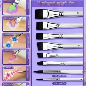 10-Piece Stick Face Paint Brush Set, Embossing & Detail Work, Flat & Angled Tips, Portable Design, Perfect for Beginners