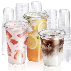 Fit Meal Prep [50/100 Sets] 16/20/24 oz Crystal Clear Go Coffee Cups with Strawless Sip Lids - Sturdy BPA-Free To-Go Cups for Iced Coffee, Smoothies, Boba & Home Cafe Aesthetic
