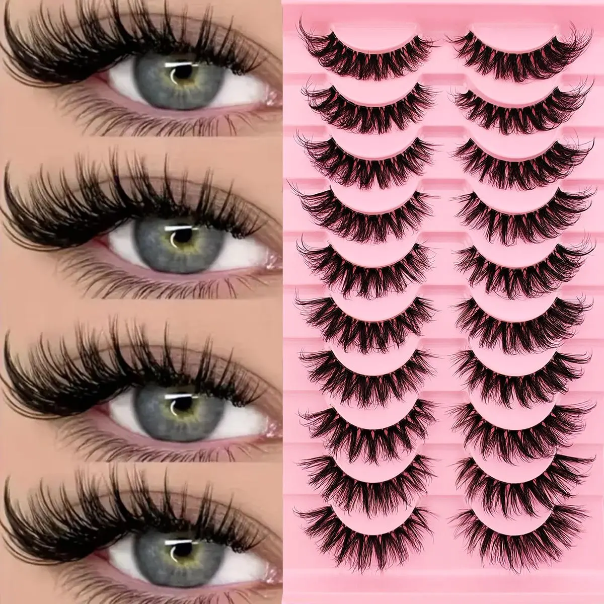 Cat Eye False Eyelashes with Transparent Stem, 10 Pairs Natural Look Lashes for Stunning Eyes, Easy Application and Comfortable Wear, Makeup, Fake Eyelashes, High Quality Artificial Lashes