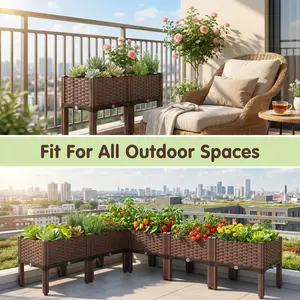Practical elevated plastic planter box with drainage — balcony/outdoor vegetable and flower pot; square elevated planter box with drainage — courtyard/balcony vegetable garden planter pot