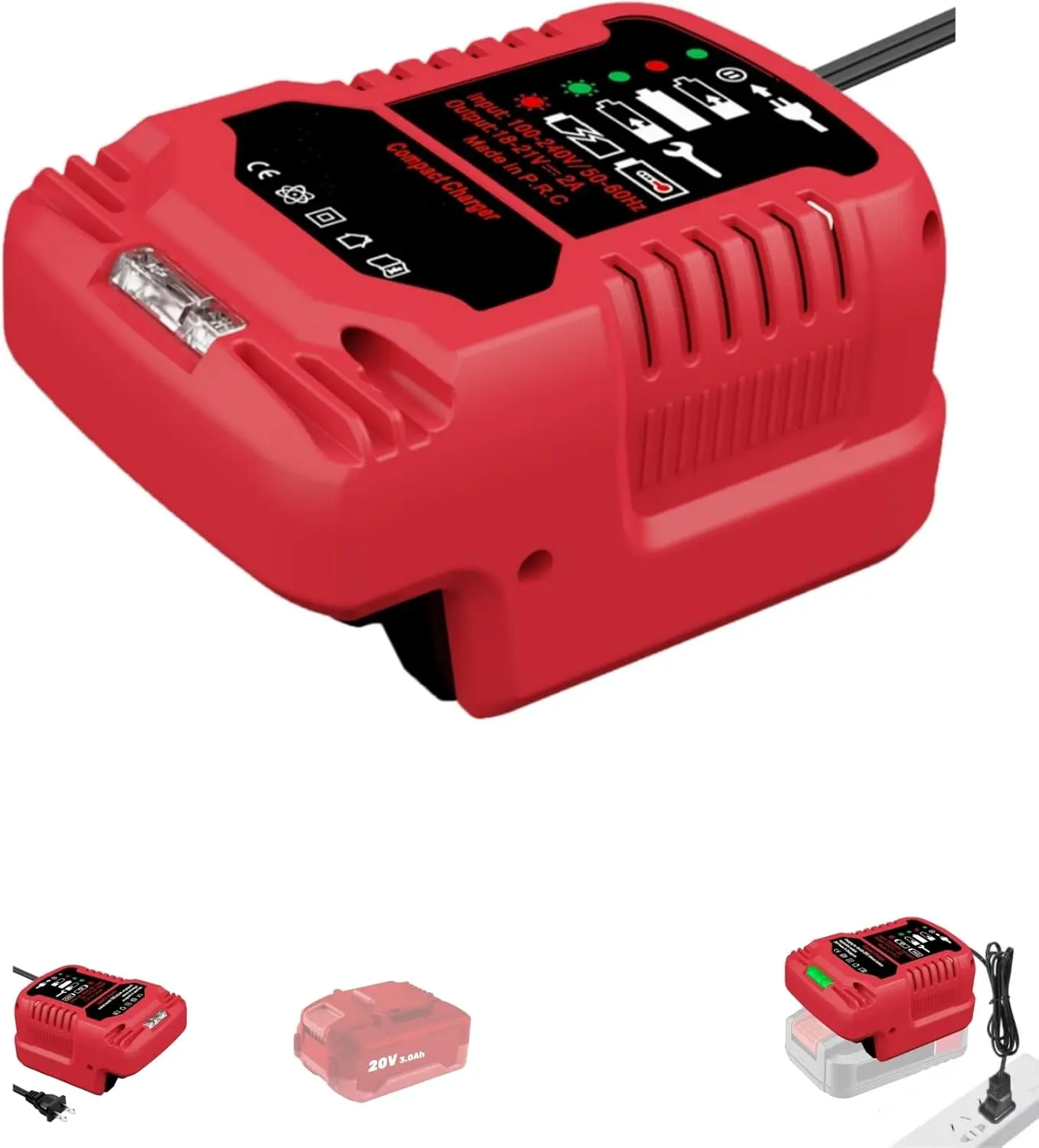 Bauer 20V Battery Charger - Compact, Lightweight, 1/3 Smaller Than Original, Space-Saving Safety Charger with Standard Overload Safe Design for Home (110V Input)