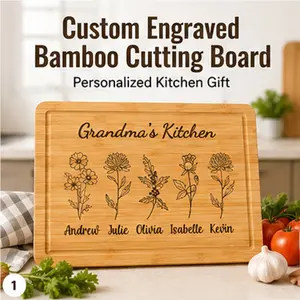 Personalized Bamboo Cutting Board, Custom Engraved Customized Kitchen Gift for Family, Grandma – Ideal for Wedding, Housewarming (Home Decor Plaque)