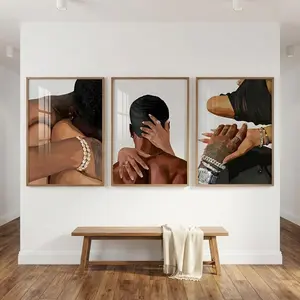 Vintage Portrait Canvas Wall Art - Black Gold Jewelry & Braiding Art,  Suitable For Living Room, Salon, Barbershop And Bedroom Decor