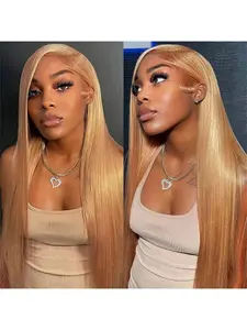 Honey Blonde Straight Wig 13x6 Transparent Lace Frontal Premium Human Hair Wig for Women Pre Plucked 27# Colored Straight Lace Front Wigs Human Hair Glueless Frontal Wig