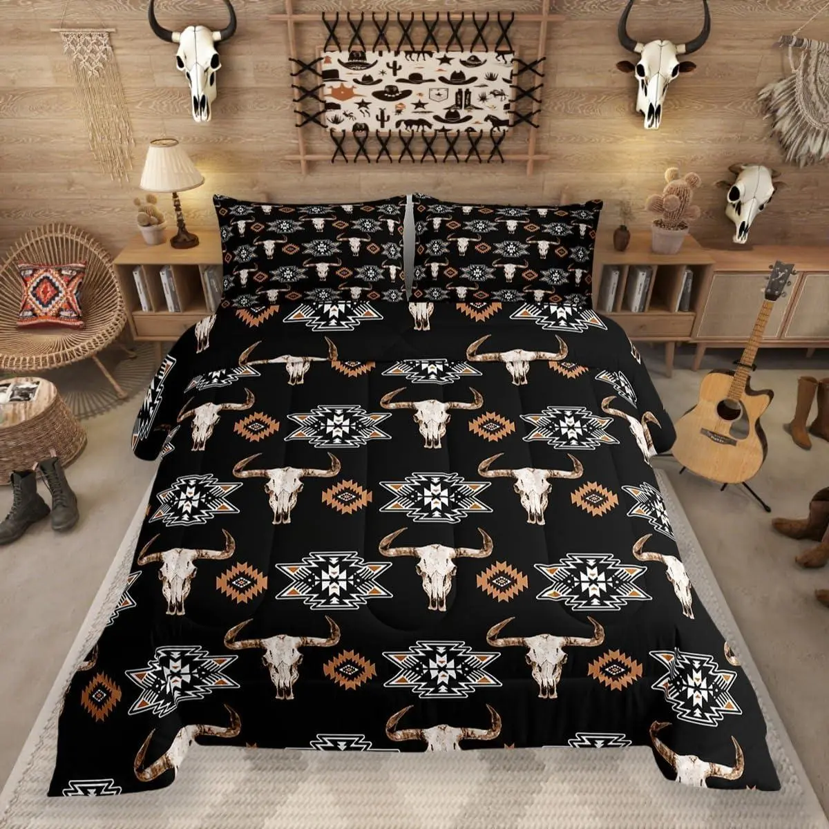 Feelyou Queen Bed Microfibre Comforter Set - Soft, Breathable Bohemian Southwest Bedding, Abstract Geometric Print, Aesthetic Western Decor for Modern Bedrooms, Multi-Size Machine Washable Linens (Bohemian, Abstract Print, Aesthetic Duvets & Sets)