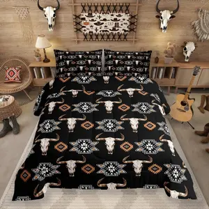 Feelyou Bull Skull Bed Comforter Set - Breathable Boho Southwest Microfiber Cloth Comforter with Geometric Print, Multi-Size Western Vibe Design, American Farmhouse Blankets, Adults Bedroom Accessories