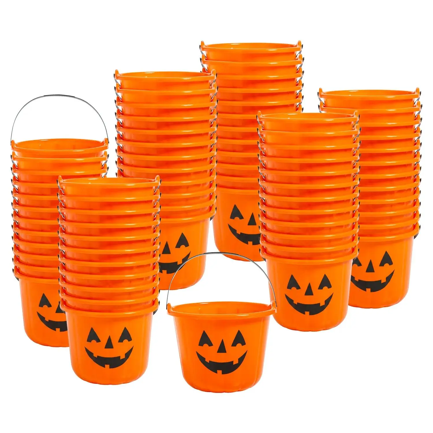 72-Pcs Halloween Jack-O'-Lantern Plastic Trick-or-Treat Bucket Set, 10"x10" Durable High-Capacity Orange Pumpkin Baskets with Handles for School & Festive Pumpkin Basket Party Supplies