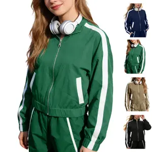 JovenPara Women's Long Sleeve Striped Sports Jacket Lightweight Track Zip-Up Jackets Gym Workout Tops Sporty