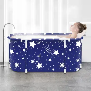 Portable Foldable Bathtub,Foldable Soaking Bathtub for Adults, Freestanding Bathtubs, Hot Bath Tub, Ice Bath, Family Bathroom SPA Tub 47.2x19.7x21.7inch (Star)