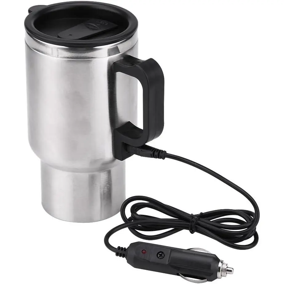 12V Plug-In Power Corded Electric Car Kettle - 16 Oz/450ML 16x8.5Cm 60W Food Grade Stainless Steel Vacuum Insulated Travel Thermos, In-Car Warmth Water Boiler for Coffee/Tea, 291g Brand New Portable
