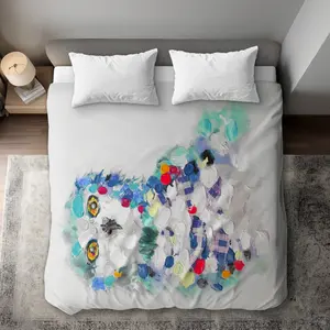360 Stand King Size Turquoise Abstract Owl Duvet Cover Set - Contemporary Wildlife Art Bedroom Bedding, Machine Washable Microfiber Face Bed Comforter Set (Textiles & Soft Furnishings Bedding Linens), Bedroom Bedding Set, Decorative Duvet Cover