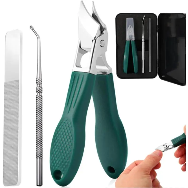 Wide Jaw Angled Toenail Clipper Set 3-Piece, Anti-Splash Stainless Steel Eagle Beak Cutters for Hard Ingrown Nails ﻿
