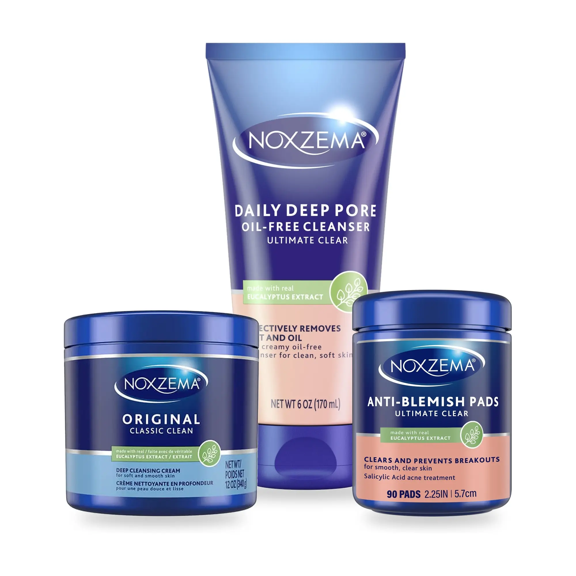 Noxzema Clear Skin Routine Bundle – Daily Deep Pore Cleanser 6oz, Anti-Blemish Pads 90ct & Original Deep Cleansing Cream 12oz
