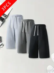 3-pack men’s summer casual athletic shorts, 7/8 length, loose straight fit, comfortable breathable fabric