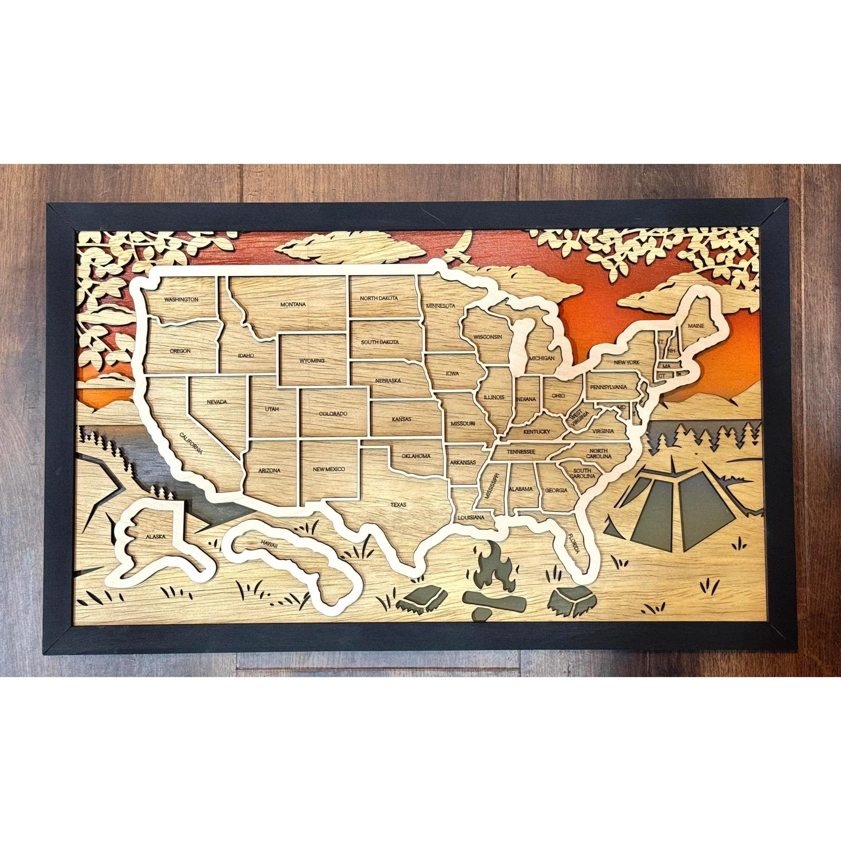 Personalized US Travel Map, US Travel Map, Travel Map Tracker, Family Road Trip Tracker, Travel Home Decor Gift for Campers, RG 11x18