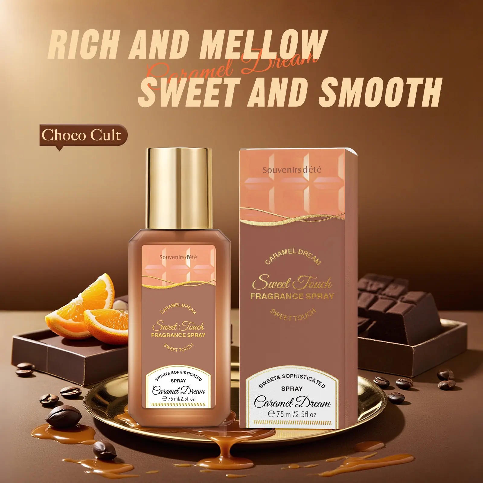 Caramel Dream 75ML Fragrance Mist & Fabric Spray, Rich Sweet Scent, Odor Eliminator, Refreshes Clothes, Bedroom, Closet, Dorm & Car, Room Sprays