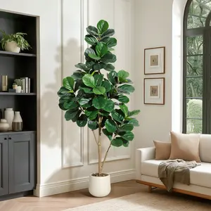 6FT Fiddle Leaf Fig Tree Artificial with 108 Leaves - Realistic Faux Ficus Lyrata Trees in 9" White Planter Pot, Indoor Fake Floor Plants for Home Office Living Room Decor, Housewarming Gift Decorative Fruit Wood